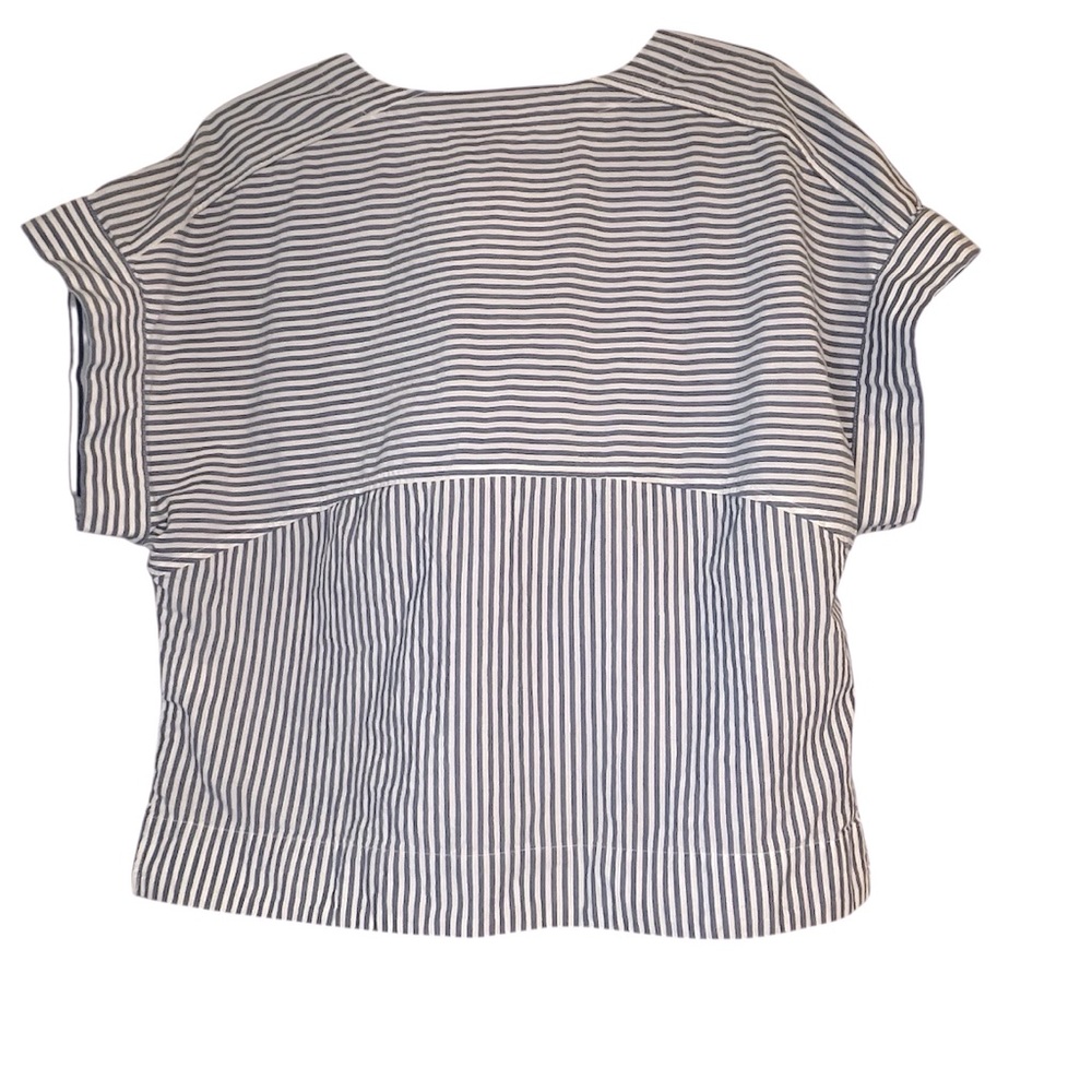 Madewell Blue and White Striped V-Neck Loose Boxy Fit Blouse Sailor Chic Preppy - Picture 6 of 10